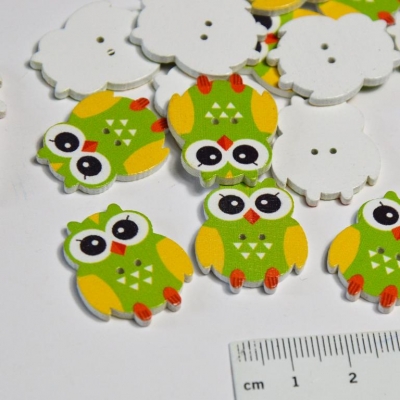 Holzknopf | Kinder EULE | Grün